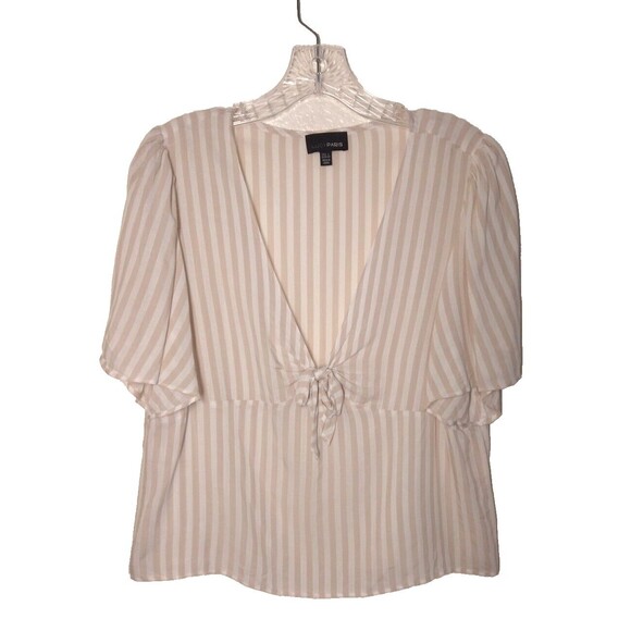 Lucy Paris Beige And White Striped 100% Viscous Blouse Large - Picture 2 of 10